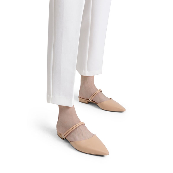 Pointed Toe Two-Way Slip on Mules - NUDE - 1